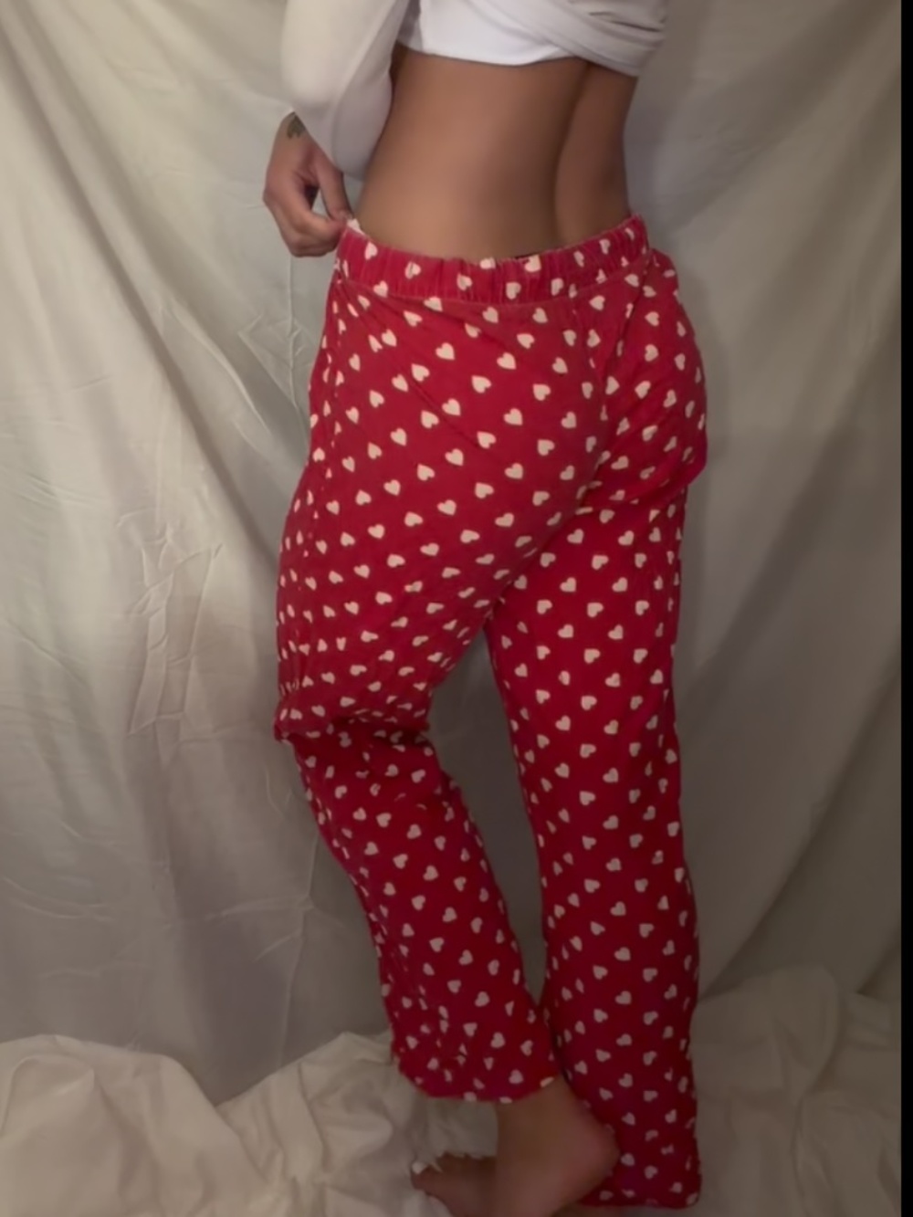 Red and white heart pajama pants